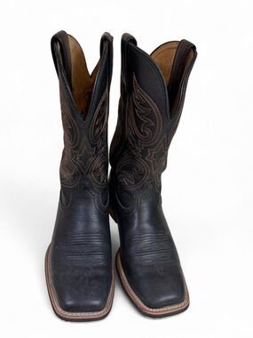 Ariat black/darkbrown leather wide square toe western cowboy boots size 7.5 EE